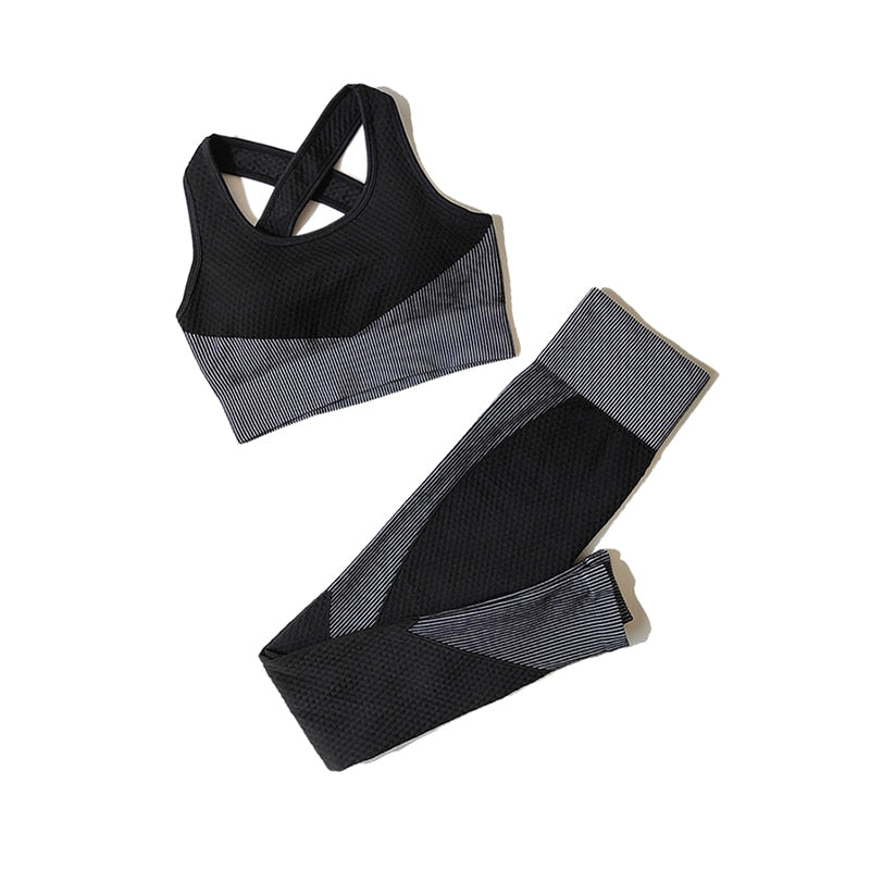 2/3Pcs Women Yoga Suit Seamless Knitted Yoga Pants Leggings Clothing Zipper Long Sleeve Crop Top Fitness Wear Sportswear Gym Set