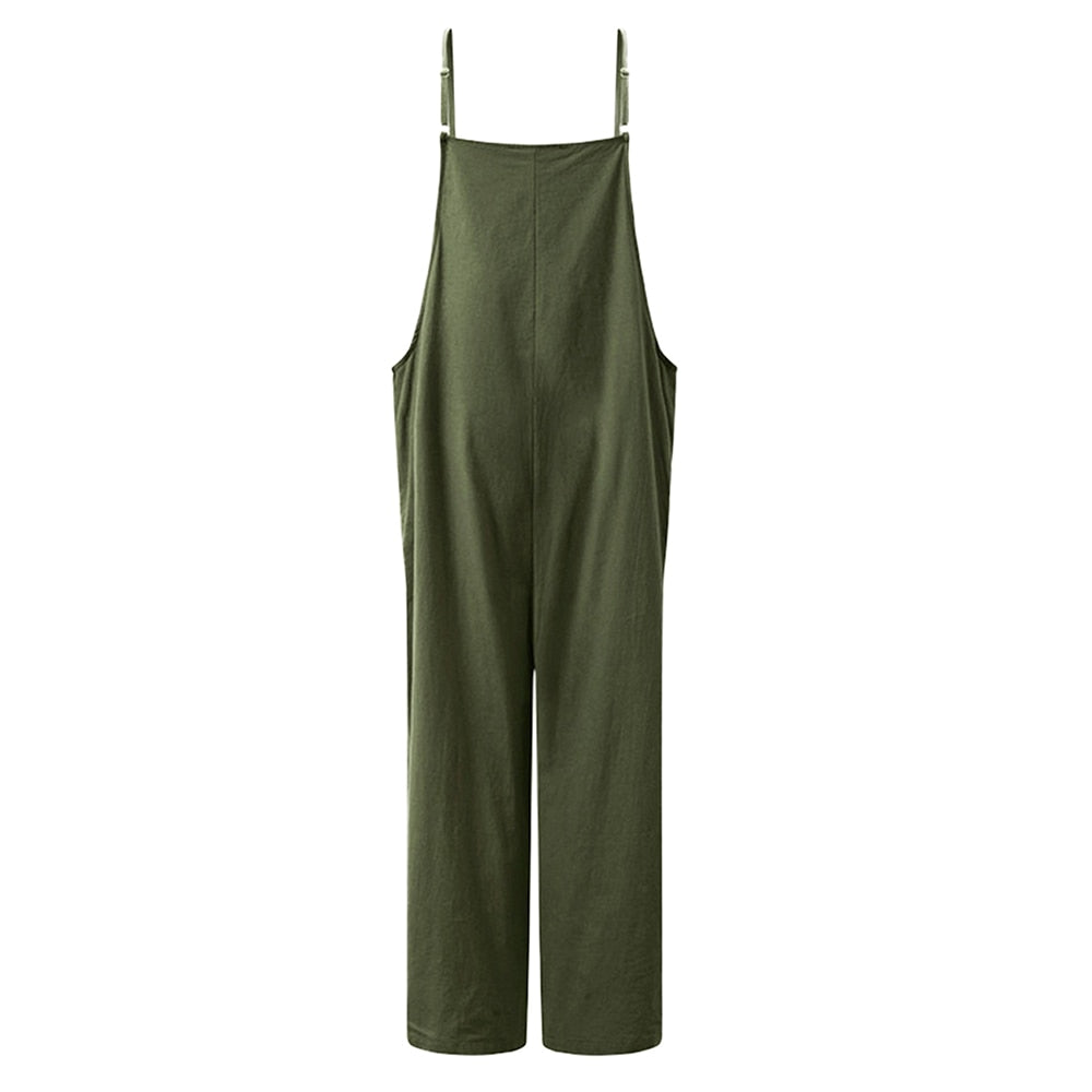 Casual Loose Jumpsuit Women Summer Solid Cotton Linen Straps Wide Leg Pants Dungaree Bib Overalls Sleeveless Oversized Jumpsuits