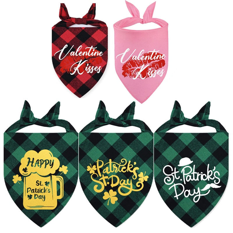 Plaid Dog Bandanas Valentine's Day Pet Towel Cat Accessories Holiday Party For Puppy Pet Supplies Costume Large Dog Accessories