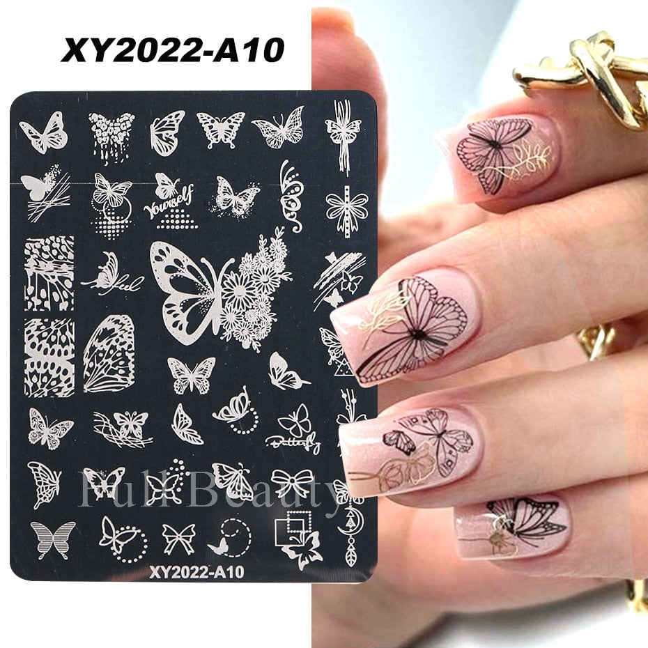 French Nail Art Stamping Plate Geometry Wave Line Drawing Templates Flower Love Lace Stamp Nail Charm Mold Stencil Tools LAXY-D-