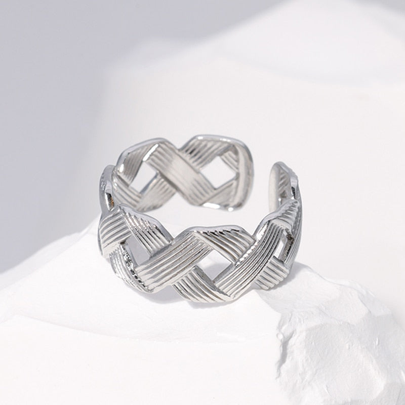 Trendy Stainless Steel Rings for Women Flower Heart Adjustable Finger Ring Fashion Party Jewelry Geometric Aesthetic Open Ring