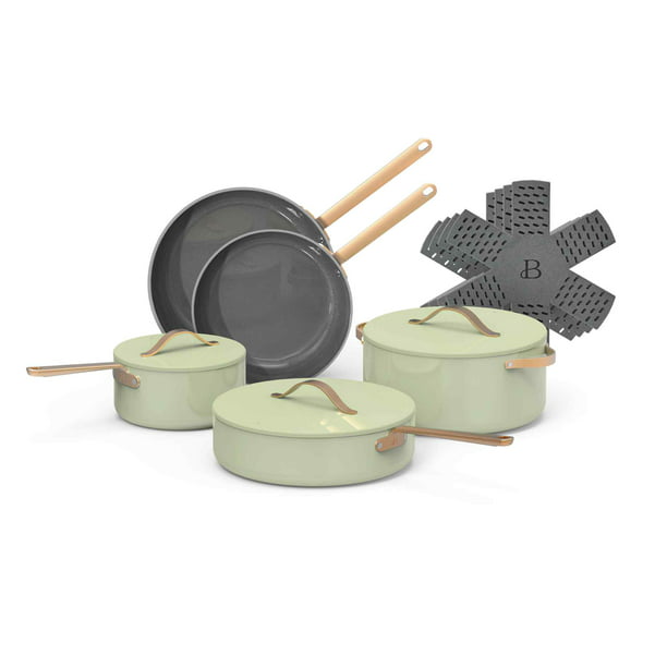 Beautiful 12pc Ceramic Non-Stick Cookware Set, White Icing by Drew Barrymore pots and pans pots and pans set