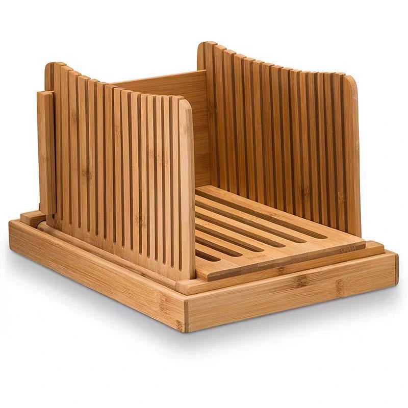 Bamboo Bread Slicer Tray Cutting Board Bread Crumb Collection Tray Foldable Bread Slicing Kitchen Tools