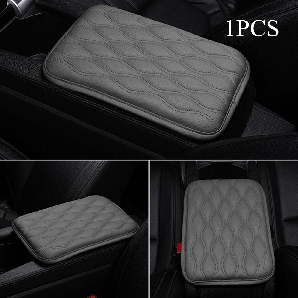 PU Leather Car Armrest Pad Cover Universal Center Console Wave Embroider Auto Seat Box Protection Cushion Hand Supports