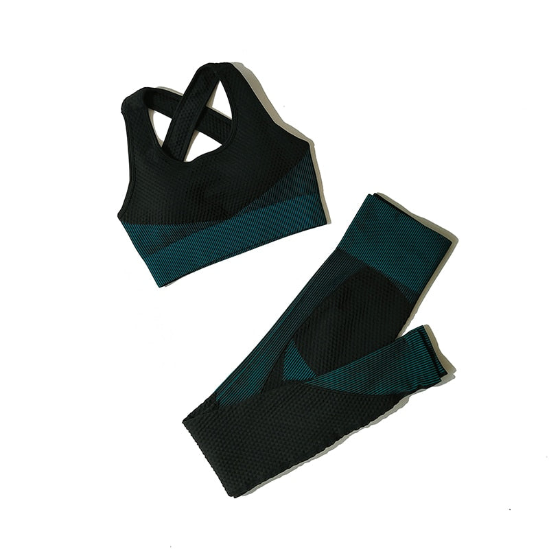 2/3Pcs Women Yoga Suit Seamless Knitted Yoga Pants Leggings Clothing Zipper Long Sleeve Crop Top Fitness Wear Sportswear Gym Set