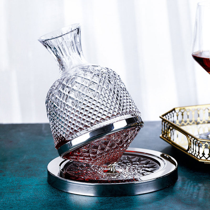 Luxurious Rotating Wine Separator Red Whiskey Tumbler Gyro Glass Bottle 1500ml Rotary Decanter With Tray Kitchen Bar Tools