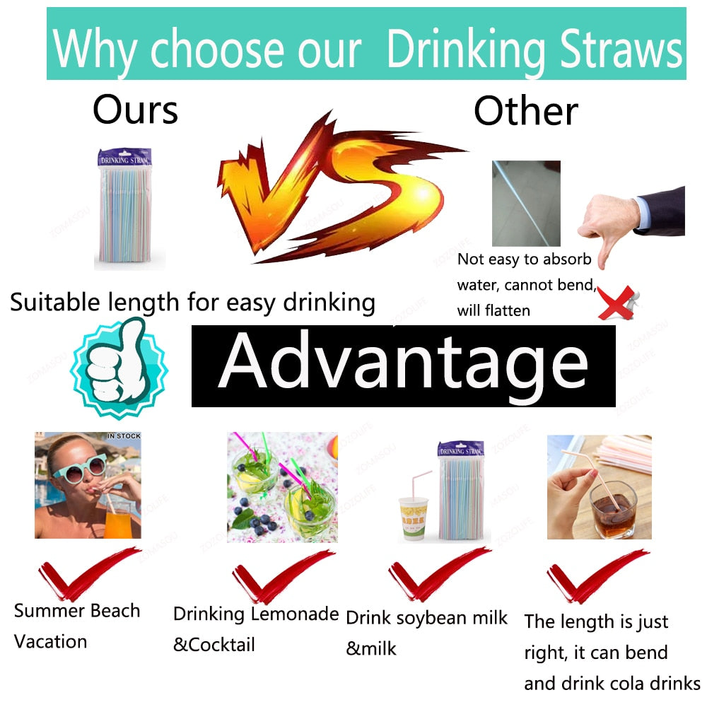 100/1000/10000Pcs Colorful&Black Drinking Kunststof Straws plastique Beverage Straw Milk Tea Bar Party Wedding Kitchen Accessory