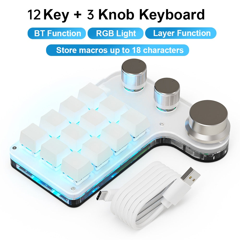 Programming Macro Custom Knob Keyboard RGB 3 Key Copy Paste Mini Button Photoshop Gaming Keypad Mechanical Hotswap Macropad