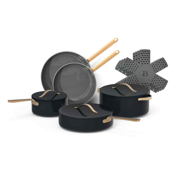 Beautiful 12pc Ceramic Non-Stick Cookware Set, White Icing by Drew Barrymore pots and pans pots and pans set