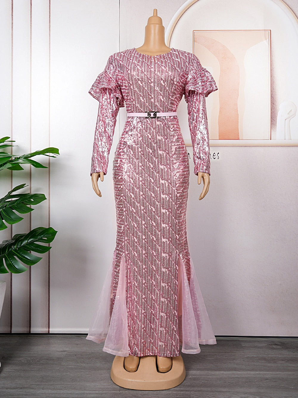 MD African Dresses For Women 2023 Wedding Party Evening Mermaid Dress Dubai Turkey Plus Size Robe Luxury Sequin Clothing Boubou
