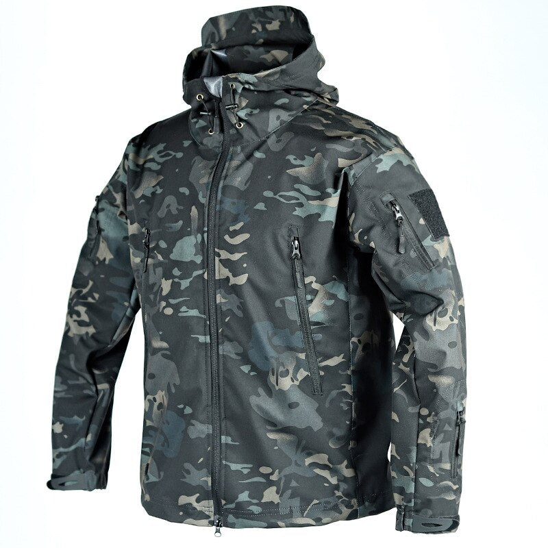Spring and Autumn Thin Shark Skin Jacket Men's Hooded Multi Pocket Zipper Tactical Coat Men Outdoor Special Forces Combat Jacket