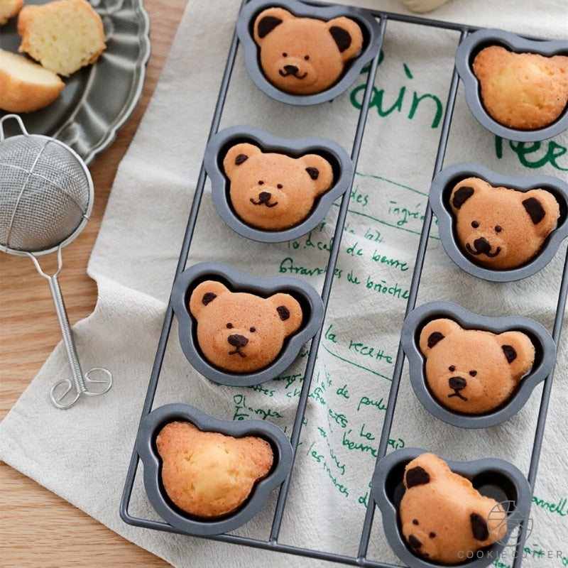 6/8/12 Cartoon Little Bear Madeline Pan, Non-Stick Cute Bear Muffin DIY Dessert Pastry Baking Decore Tools for Baking Tool