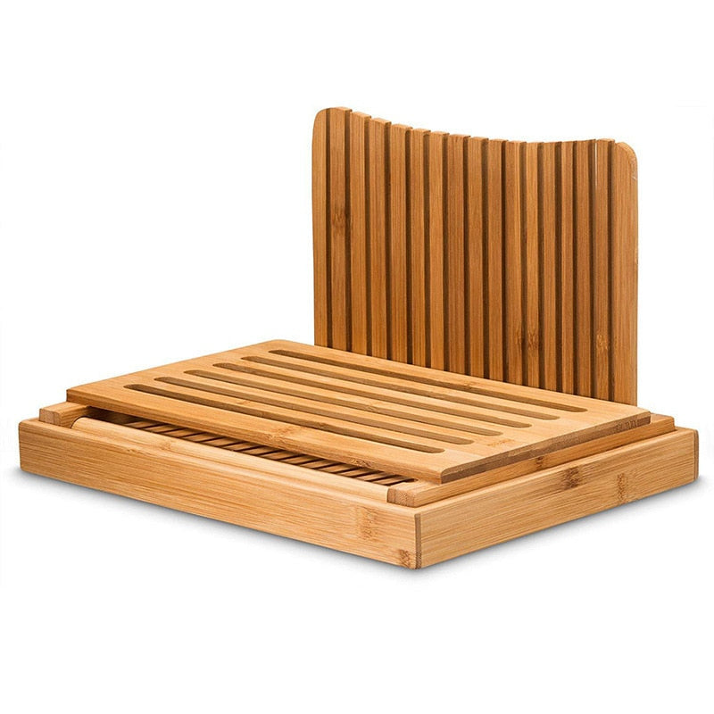 Bamboo Bread Slicer Tray Cutting Board Bread Crumb Collection Tray Foldable Bread Slicing Kitchen Tools