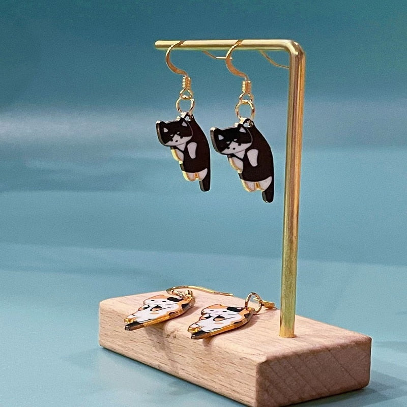 Trendy Cute Kitten Ear Hook Cartoon Girl Flower Cat Earrings Sweet and Fresh Texture Earrings pendientes pendientes colgantes