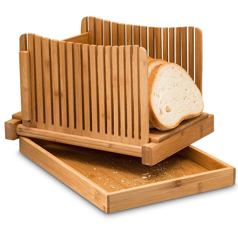 Bamboo Bread Slicer Tray Cutting Board Bread Crumb Collection Tray Foldable Bread Slicing Kitchen Tools