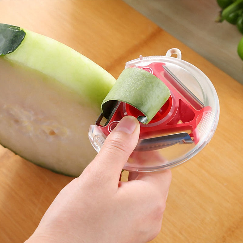 2pcs Triple Peeler Multi-function Peeler Round Fruit and Vegetable Kitchen Grater Rotary Slicer Fruit and Vegetable Tool