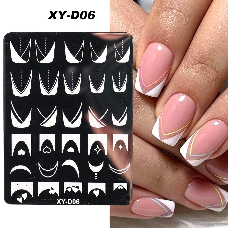 French Nail Art Stamping Plate Geometry Wave Line Drawing Templates Flower Love Lace Stamp Nail Charm Mold Stencil Tools LAXY-D-
