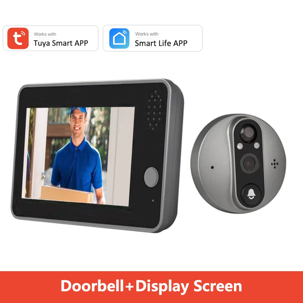 Tuya Smart 1080P WiFi Door Bell Peephole Camera Viewer Home Security Two-way Audio Night Vision 4.3' FHD Video Doorbell Camera