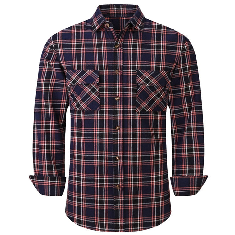2022 New Men's Plaid Flannel Shirt Spring Autumn Male Regular Fit Casual Long-Sleeved Shirts For (USA SIZE S M L XL 2XL)