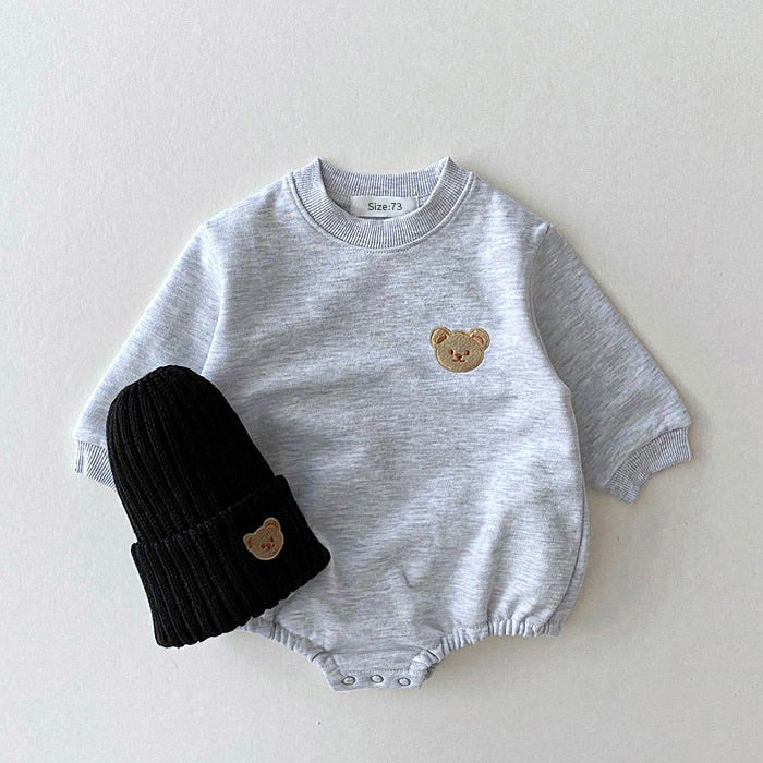 Sweat-shirt pour bébé coréen, barboteuse, manches longues, doux, en coton, ours, body pour bébé fille, combinaisons à capuche, hauts, vêtements d'extérieur, printemps automne