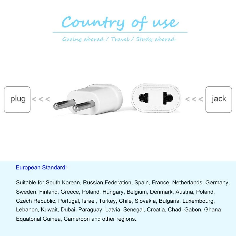EU Plug Adapter Socket US To EU Plug Power Adaptor Converter American EU to US Plug Travel Adapter Sockets Charger Outlet