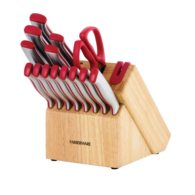 Farberware Edgekeeper 15-piece Stainless Steel Basic Red Knife Block Set knife kitchen chef knife knives