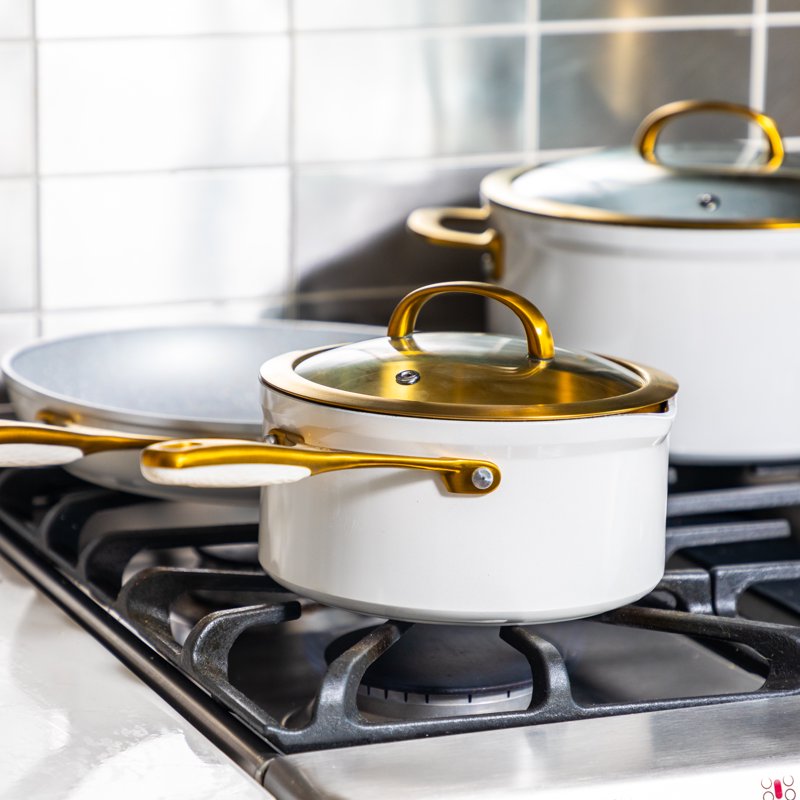 Nonstick 12 Piece Cookware Set, Cream Cooking Pot Sets for Effortless Cooking