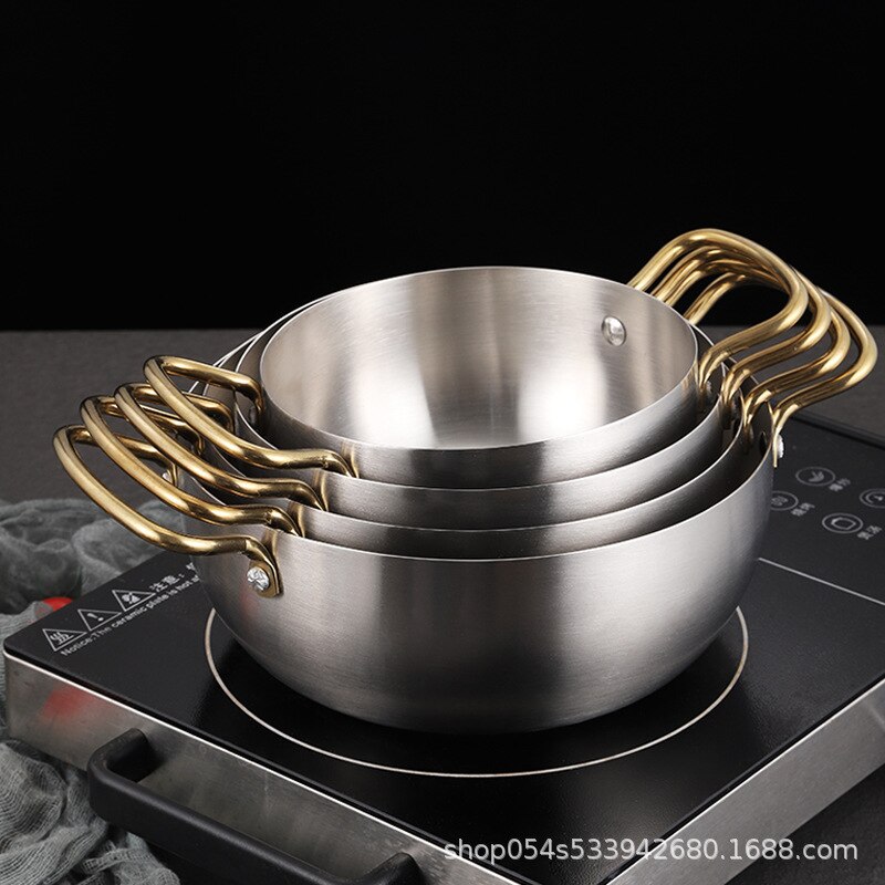 Instant Noodles Korean Style Stainless Steel Soup Pot Induction Cooker Available Household Binaural Stainless Steel Ramen Pot