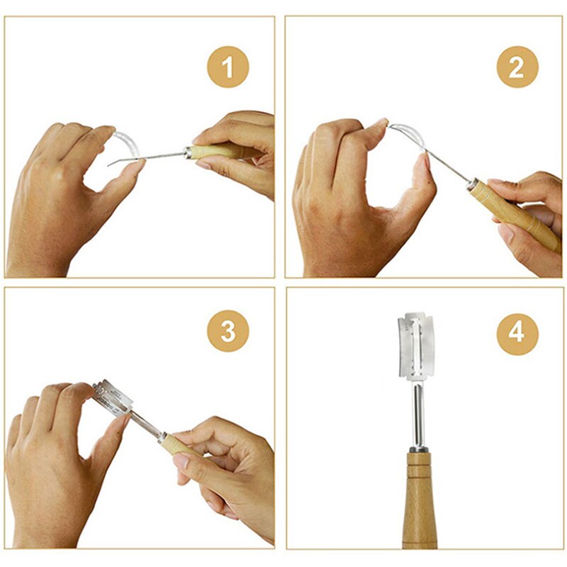 Wooden Bread Lame Tools Bakery Scraper Bread Knife/Slicer/Cutter Dough Breads Scoring Lame with Blades Arc Curved Knife