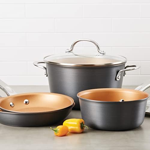 Curry Home Collection Hard Anodized Nonstick Cookware Pots and Pans Set, 9 Piece, Charcoal Gray