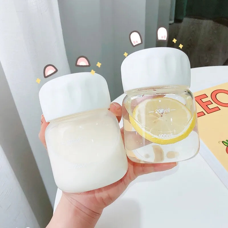 200ml Water Bottle Mini Glass Water Bottles Portable Cute Heat Resistant Water Cup Creative Simple Cup Handle Small Milk Cup