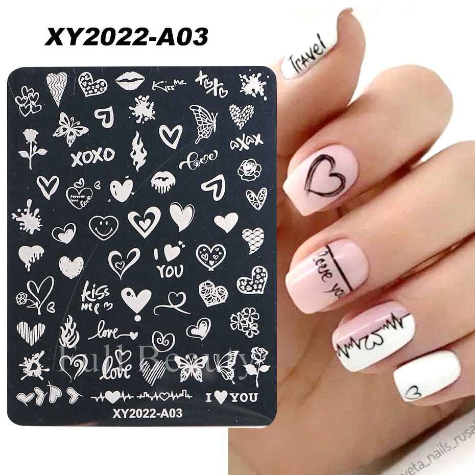 French Nail Art Stamping Plate Geometry Wave Line Drawing Templates Flower Love Lace Stamp Nail Charm Mold Stencil Tools LAXY-D-