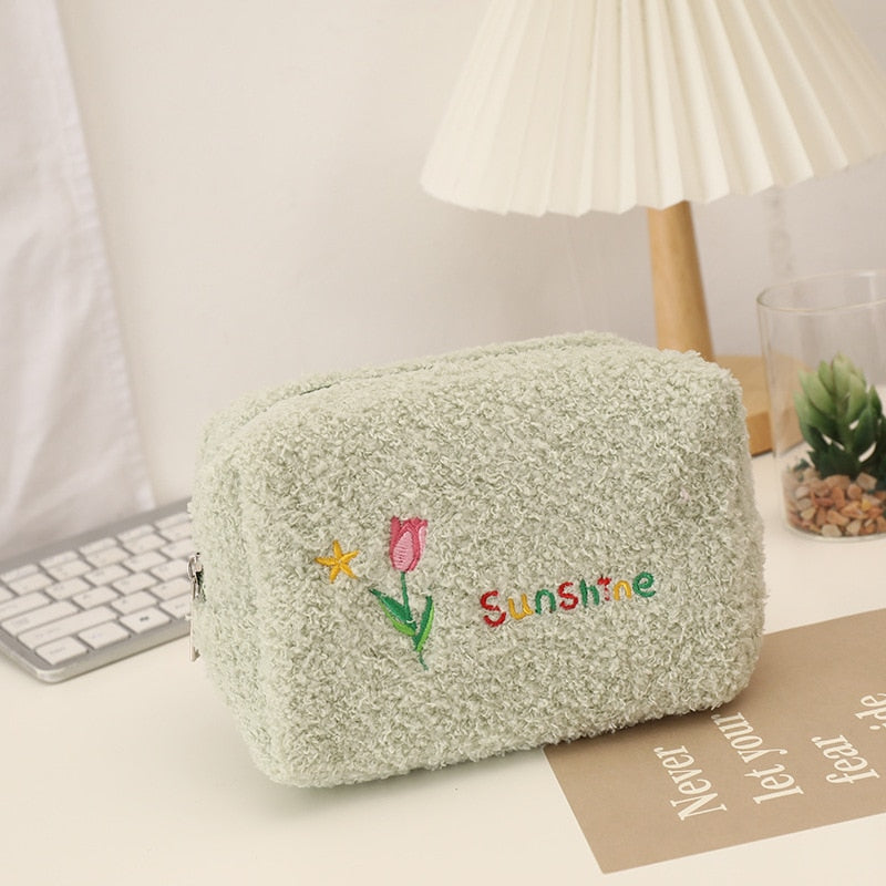 Large Capacity Plush Cosmetic Storage Bag Women Makeup Organizer Handbag Stationery Bag Pencil Case Pencilcase Pen Box Supplies
