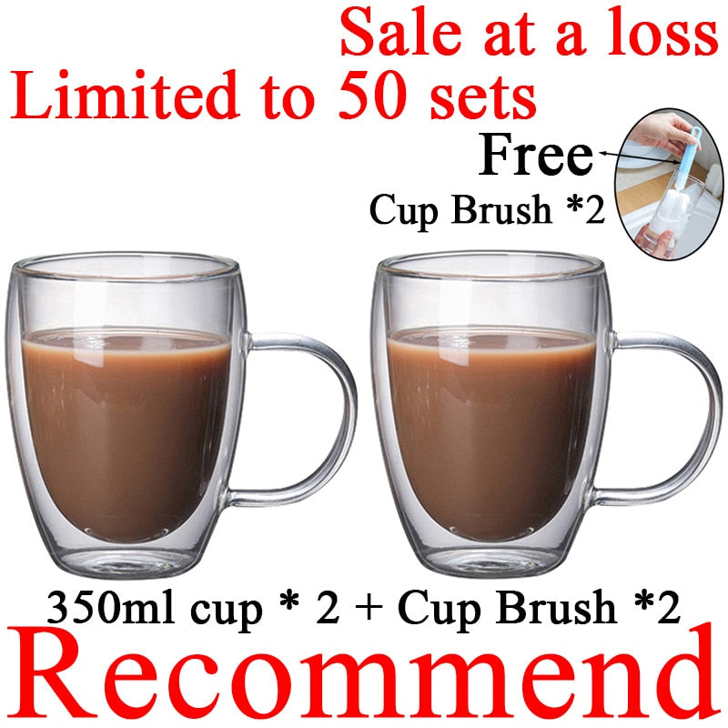 Double Wall High Borosilicate Glass Mug Heat Resistant Tea Milk Lemon Juice Coffee Water Cup Bar Drinkware Lover Gift Creativity