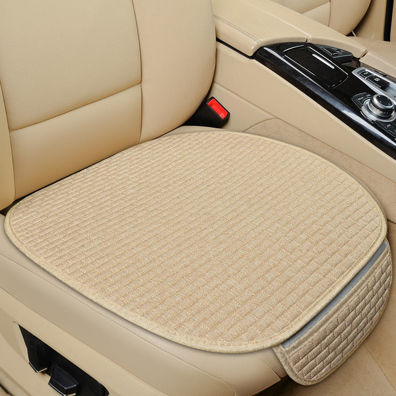 Flax Car Seat Cover Breathable Comfortable Summer Linen Seat Cushion Protector With Storage Bag Auto Interior Mat Universal Size