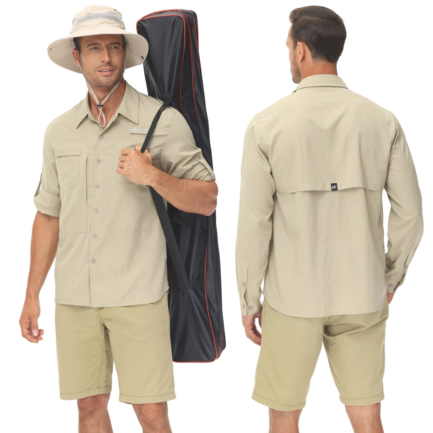 Men's Summer Long Sleeve Fishing Shirts UPF 50+ Sun Protection Hiking Shirt Casual Button Down Tactical Shirts
