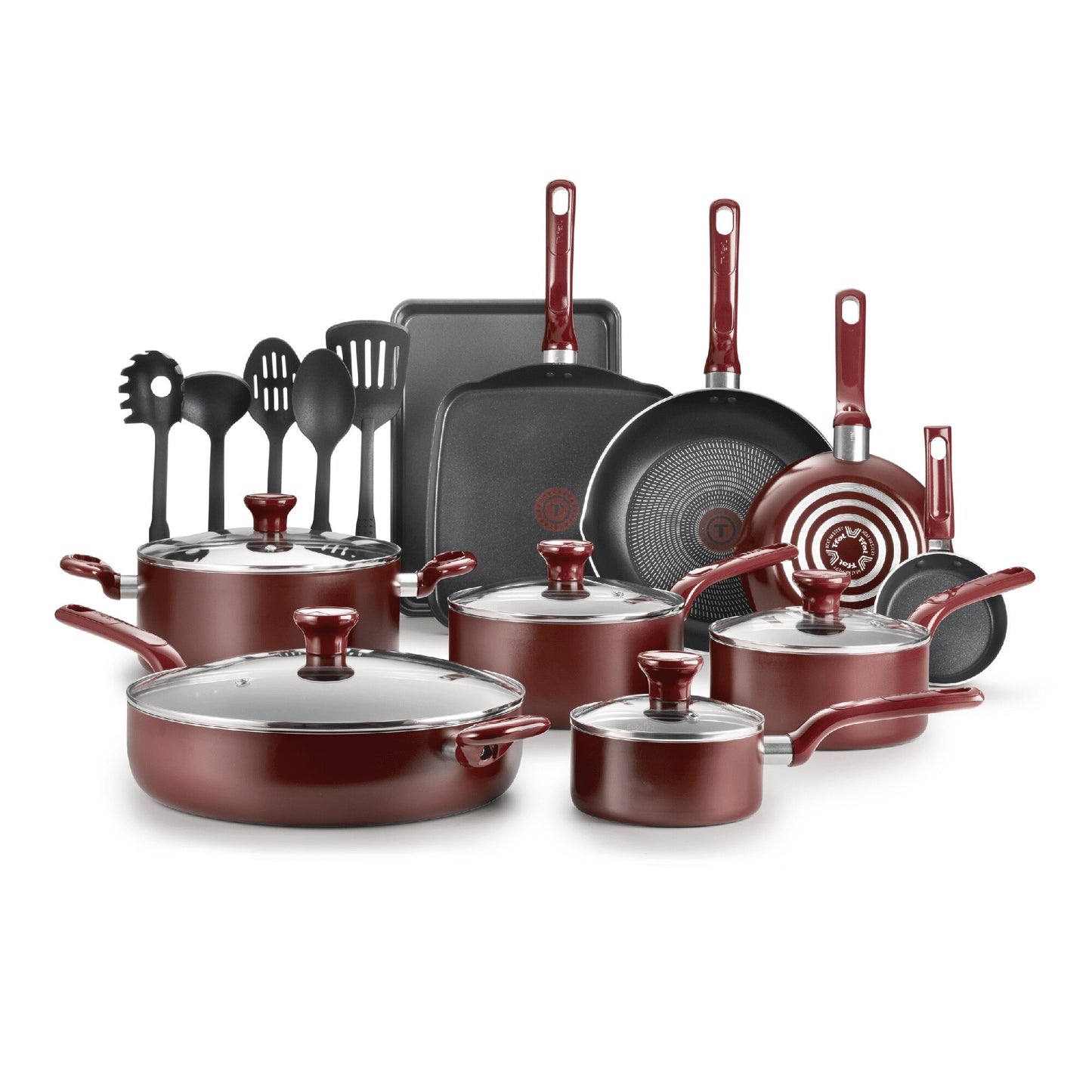 Easy Care Nonstick Cookware, 20 Piece Set, Grey, Dishwasher Safe Cookware Sets Pots and Pans Cooking Pots