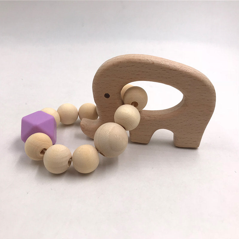 Wooden Baby Bracelet Animal Shaped Jewelry Teething For Baby Organic Wood Silicone Beads Baby Rattle Stroller Accessories Toys