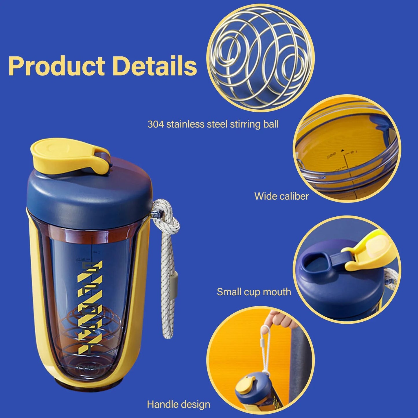 590ml Large Capacity Bottle Protein Powder Shake Cup Water Bottle Mixing Cup Body-Building Exercise Bottle Drinkware