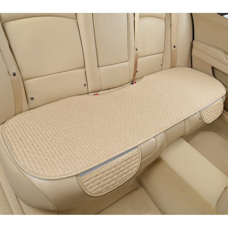 Flax Car Seat Cover Breathable Comfortable Summer Linen Seat Cushion Protector With Storage Bag Auto Interior Mat Universal Size