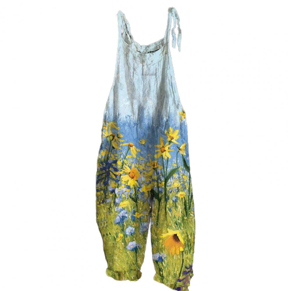 Summer Romper Streetwear Printed Jumpsuit Thin Breathable Creative Vintage Floral Print Elegant Women Jumpsuits