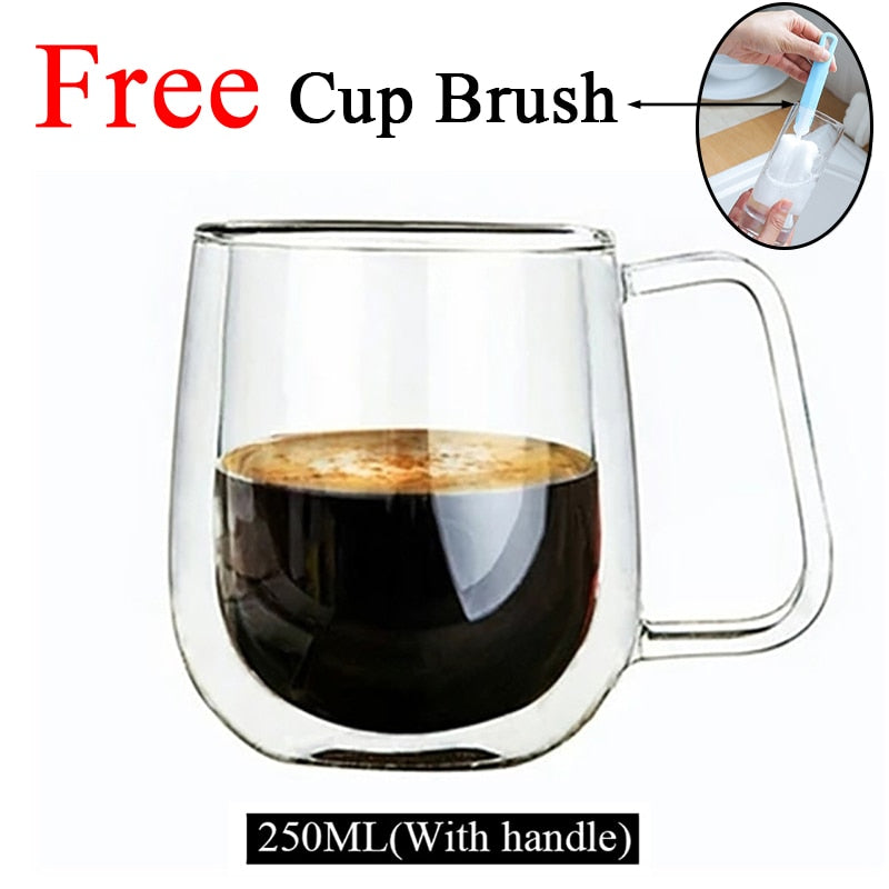Double Wall High Borosilicate Glass Mug Heat Resistant Tea Milk Lemon Juice Coffee Water Cup Bar Drinkware Lover Gift Creativity