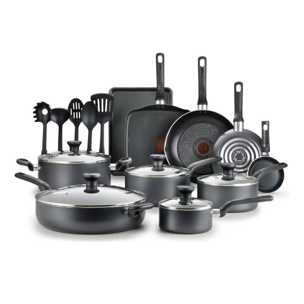 Easy Care Nonstick Cookware, 20 Piece Set, Grey, Dishwasher Safe Cookware Sets Pots and Pans Cooking Pots