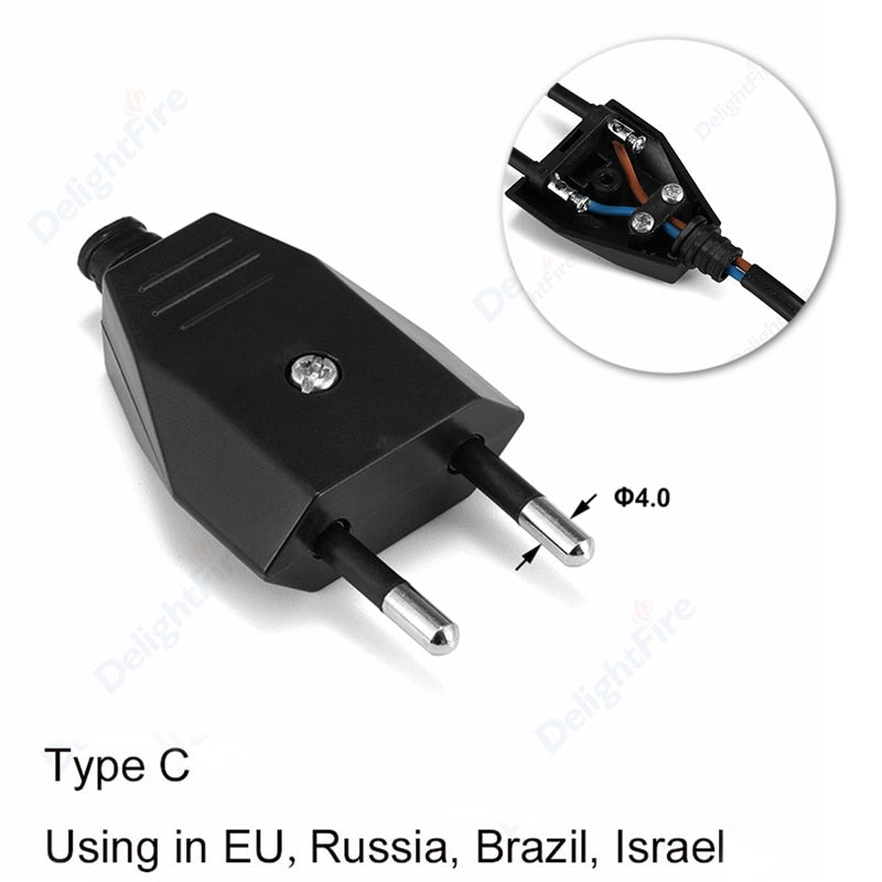 EU Plug Adapter 2.5A/16A Male Replacement Outlets Rewireable Schuko Electeical Socket Euro Connector For Power Extension Cable