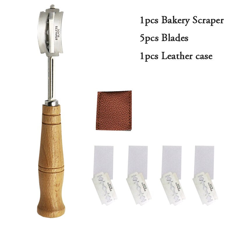 Wooden Bread Lame Tools Bakery Scraper Bread Knife/Slicer/Cutter Dough Breads Scoring Lame with Blades Arc Curved Knife