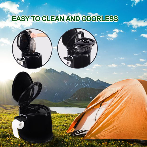 Travel Camping Toilet, 5.3 Gallon, Black
