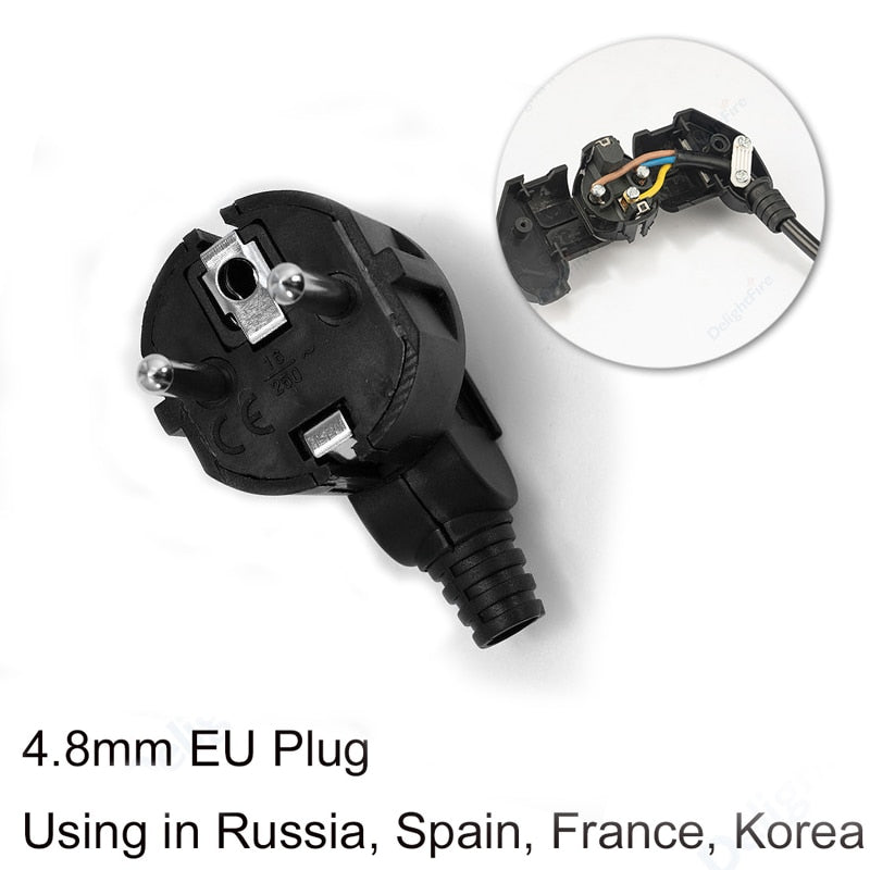 EU Plug Adapter 2.5A/16A Male Replacement Outlets Rewireable Schuko Electeical Socket Euro Connector For Power Extension Cable
