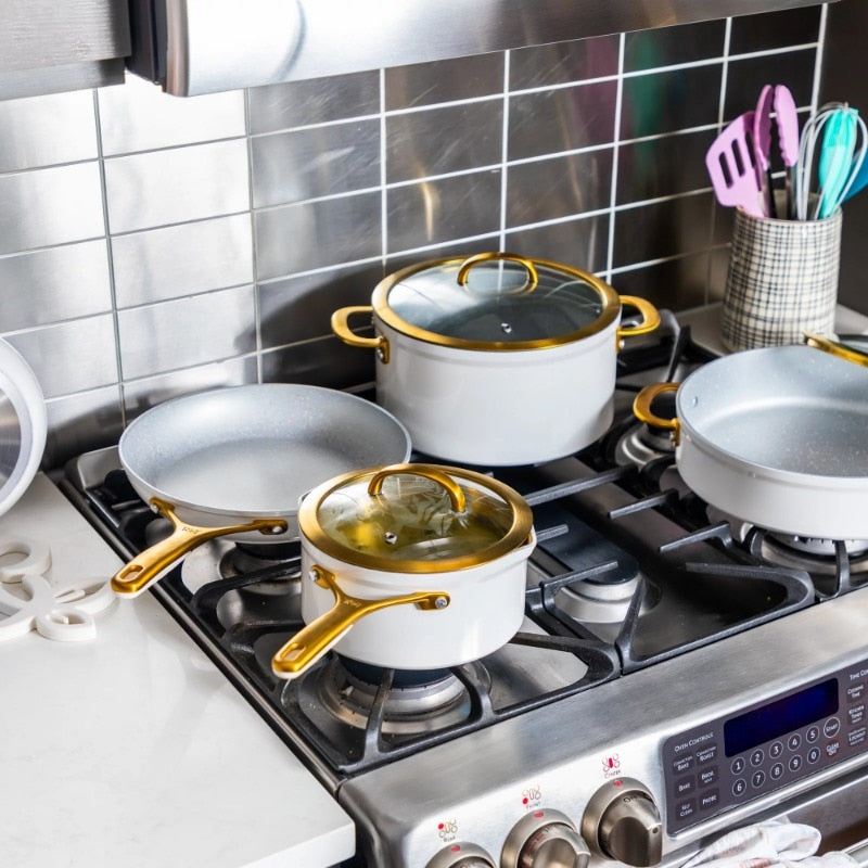Thyme & Table Nonstick 12 Piece Supreme Cookware Set, Cream