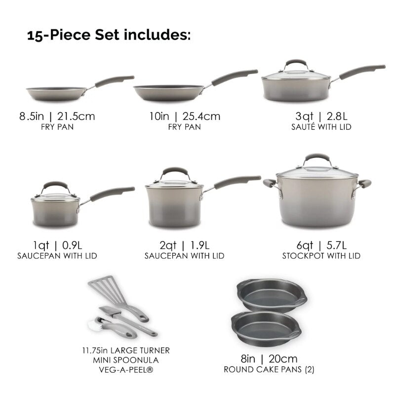 Rachael Ray 15-Piece Nonstick Pots and Pans Set/Cookware Set, Marine Blue Non Stick Cooking Pot Set Cookware Set