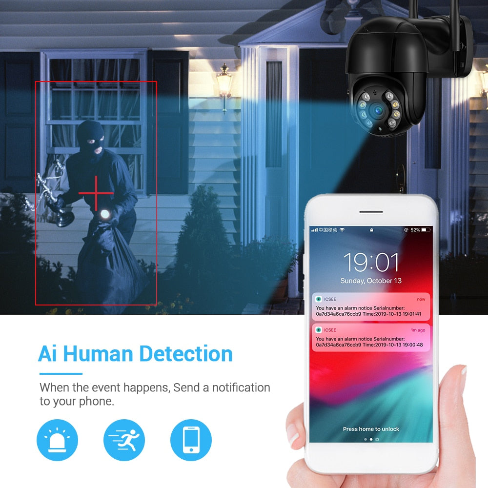 8MP PTZ Wifi IP Camera 4K HD 5MP Surveillance Camera ICSee 4X Digital Zoom H.265 1080P Outdoor Wireless Security CCTV Camera